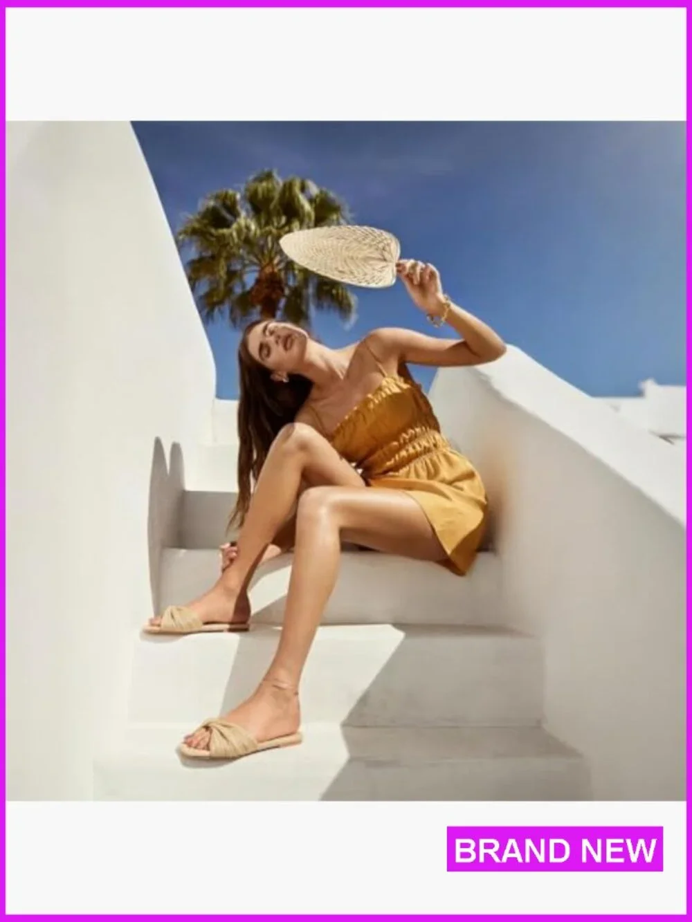 Straw Woven Raffia Flat Sandals Slip On Slides Comfort Square Toe Beach Dressy